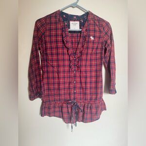 Abercrombie & Fitch Red Plaid Shirt – Women’s XS, 3/4 Sleeve